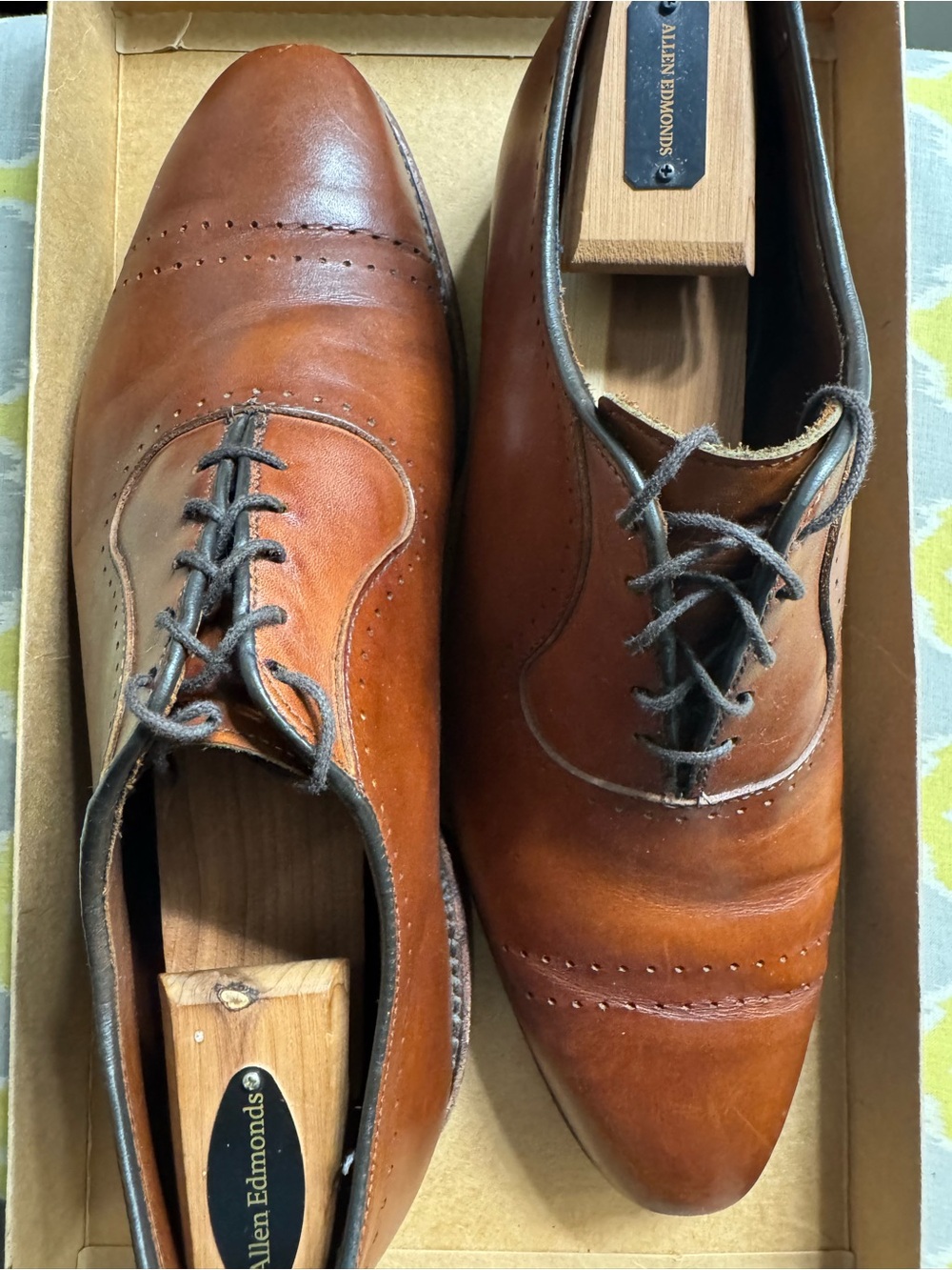 Allen Edmonds Tan Brown Leather Cap-Toe Oxford Shoes 3E